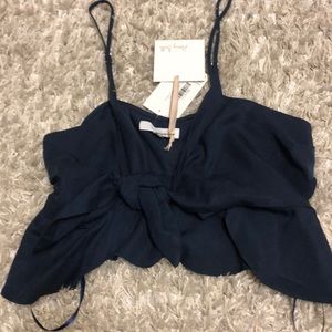 NWT- blue flounce crop top- ties in the front